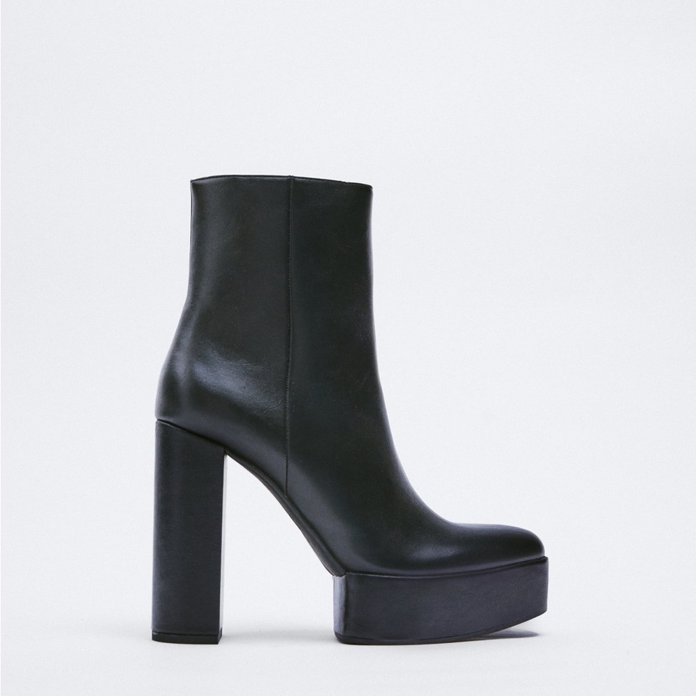 New Zara Platform Black Ankle Boots 3153/810 Size 9 RARE